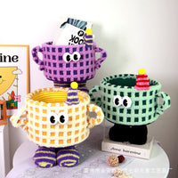 Large Footprint Storage Basket with Lid - Dopamine Hug Bucket Woven Organizer for Snacks and Toys