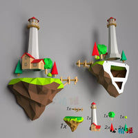 70cm Tall Island Lighthouse Low Poly 3D Paper Model Kit with LED Strip