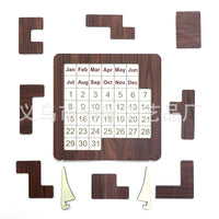 Wooden Brain Teaser Calendar Puzzle for Adults and Kids, Educational Desk Decor Gift