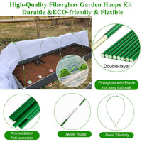 Greenhouse Hoops Kit with Fiberglass Rods and Connectors for Garden Plant Support