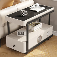 Italian Minimalist Solid Wood Sofa Side Table with Smart Speaker and Charging, Living Room Storage Cabinet
