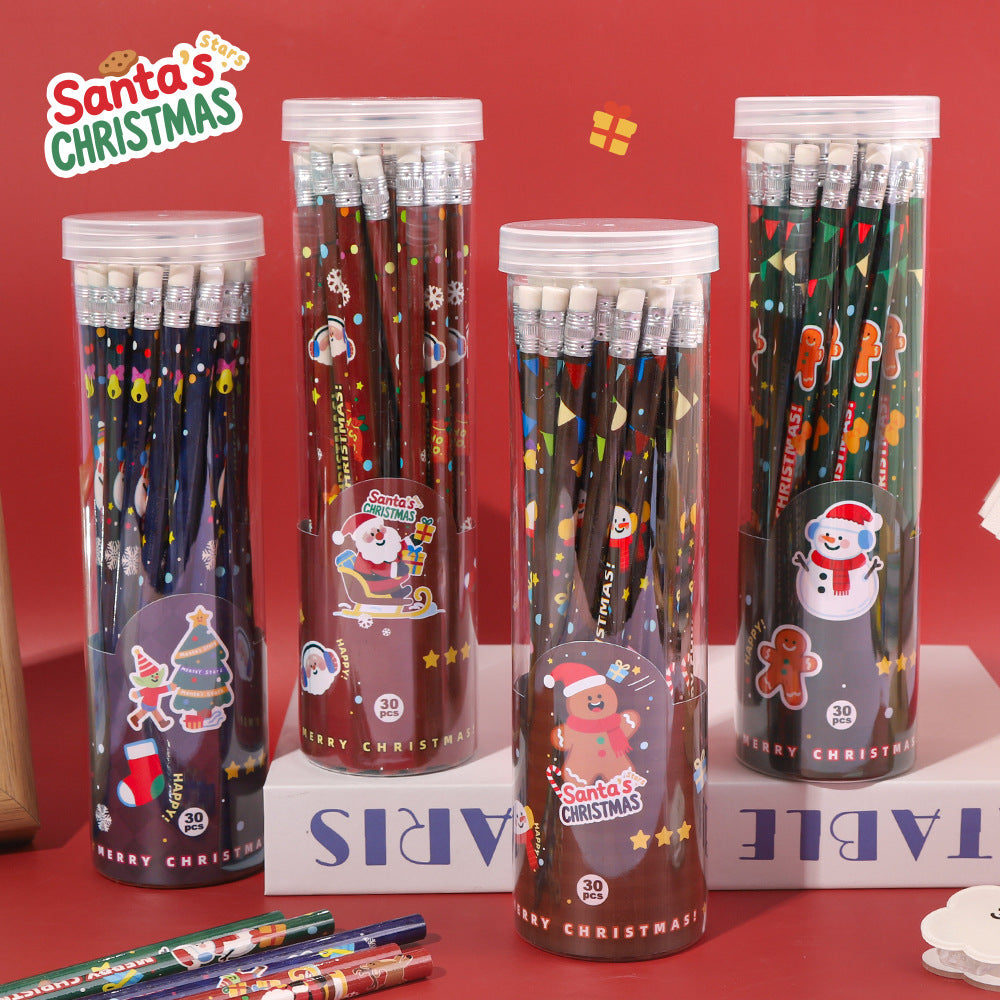 Christmas Theme HB Pencils with Eraser, Barrel of 30 for Students, Sketching, and Exams
