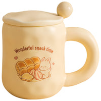 Cute Cartoon Rabbit Ceramic Mug with Lid and Spoon for Coffee and Breakfast