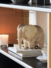 Wabi-Sabi Style Retro Embossed Elephant Lucky Ornament for Living Room Office Decor