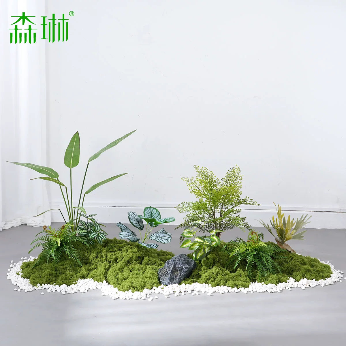 Artificial Green Moss Plants, Fake Tropical Persian Window Display Flowers for Indoor Landscape Arrangement