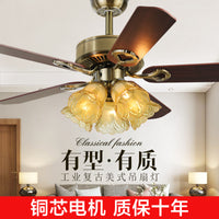 Vintage Ceiling Fan with Lights, Wood/Iron Blades, Remote Control, for Living Room Bedroom Dining Room