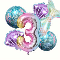 6-Piece Mermaid Tail & Number Foil Balloon Set for Birthday Party Decoration