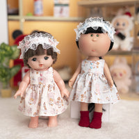 Doll Clothes Retro Lace Dress with Headband for 25cm Milu and 30cm Potato Dolls