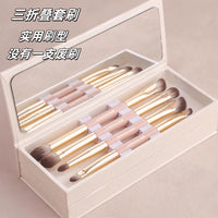 Portable Makeup Brush Set with Mirror & Storage Box, Mini Travel Contour Eyeshadow Brushes