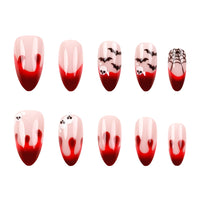 Halloween Blood Drip French Manicure Press-On Nails with Bat Design, 24pcs