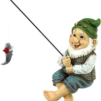 Fishing Gnome Garden Statue, Old Man Dwarf Figurine for Outdoor Patio Decor