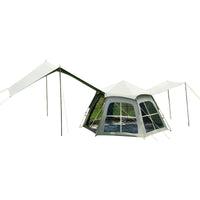 Automatic Hexagonal Camping Tent with Sunshade Tarp, Waterproof Blackout Coating, 5-8 Person