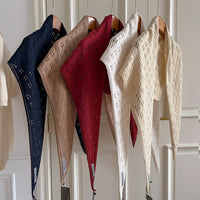 Korean Vintage Hollow Knit Triangle Shawl Scarf with Wool for Women