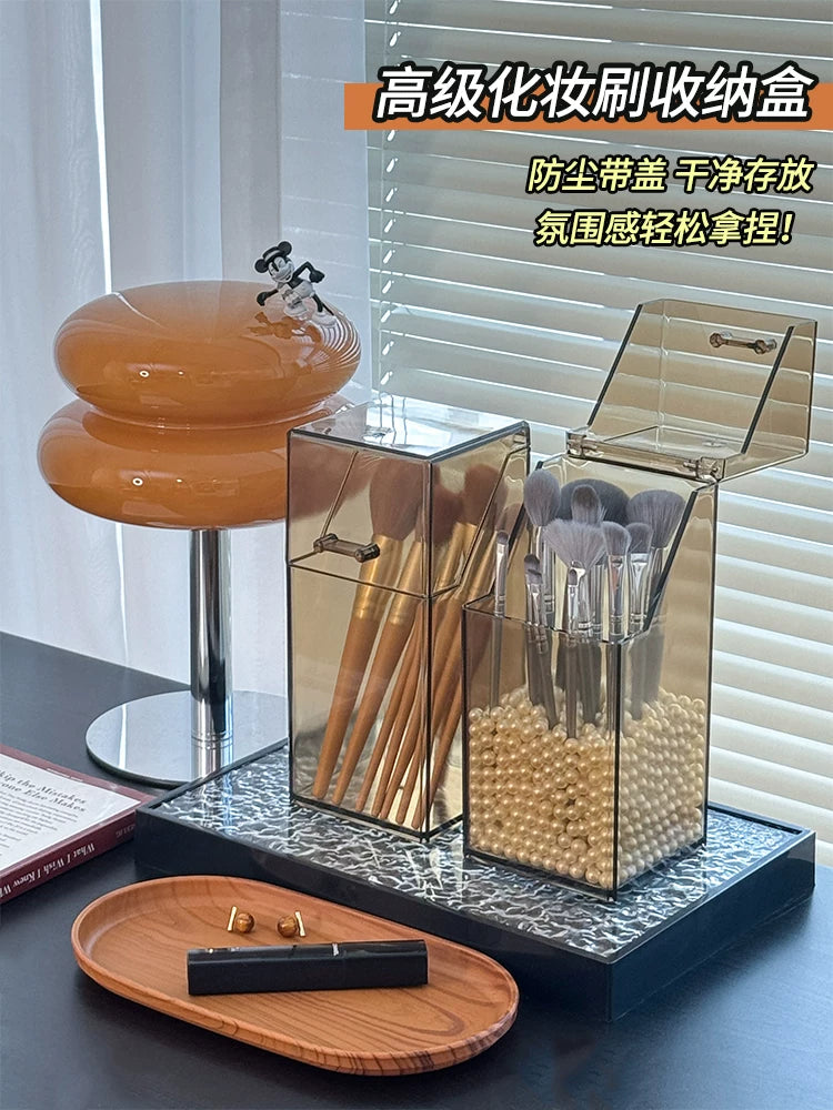 Acrylic Dustproof Makeup Brush Holder with Lid for Vanity Table