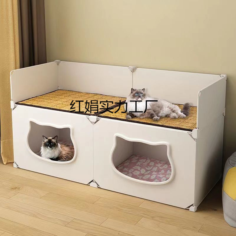 Semi-Enclosed Cat House Bed for All Seasons, Washable Pet Kitten Villa