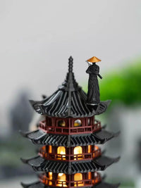 Exquisite Pagoda Micro-Landscape Ornament with LED Light for Aquariums and Bonsai