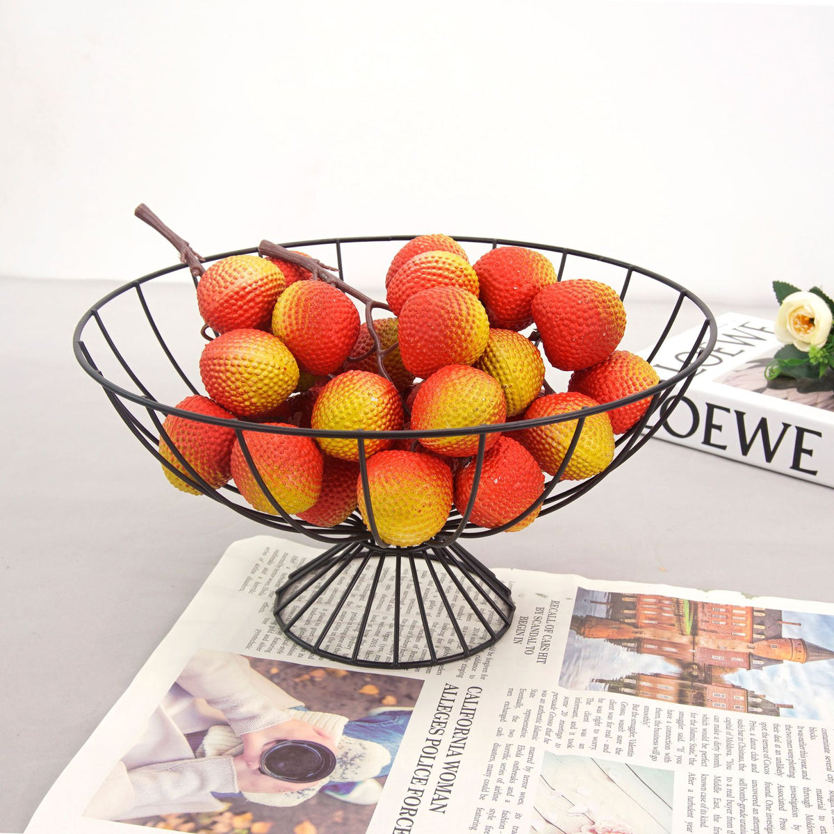PP Imitation Rattan Woven Fruit Bread Basket for Home Living Room Dining Table Display