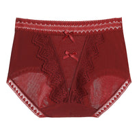 Women's Ice Silk Mid-Waist Briefs with Cotton Crotch, Tummy Control, and Lace Trim