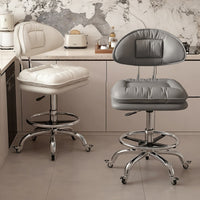 Adjustable Swivel Bar Stool with Footrest and Rubber Caster Wheels for Salon, Kitchen, and Bar