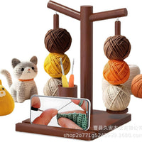 Wooden Yarn Spool Holder Double Axis Rotating Knitting Storage Rack