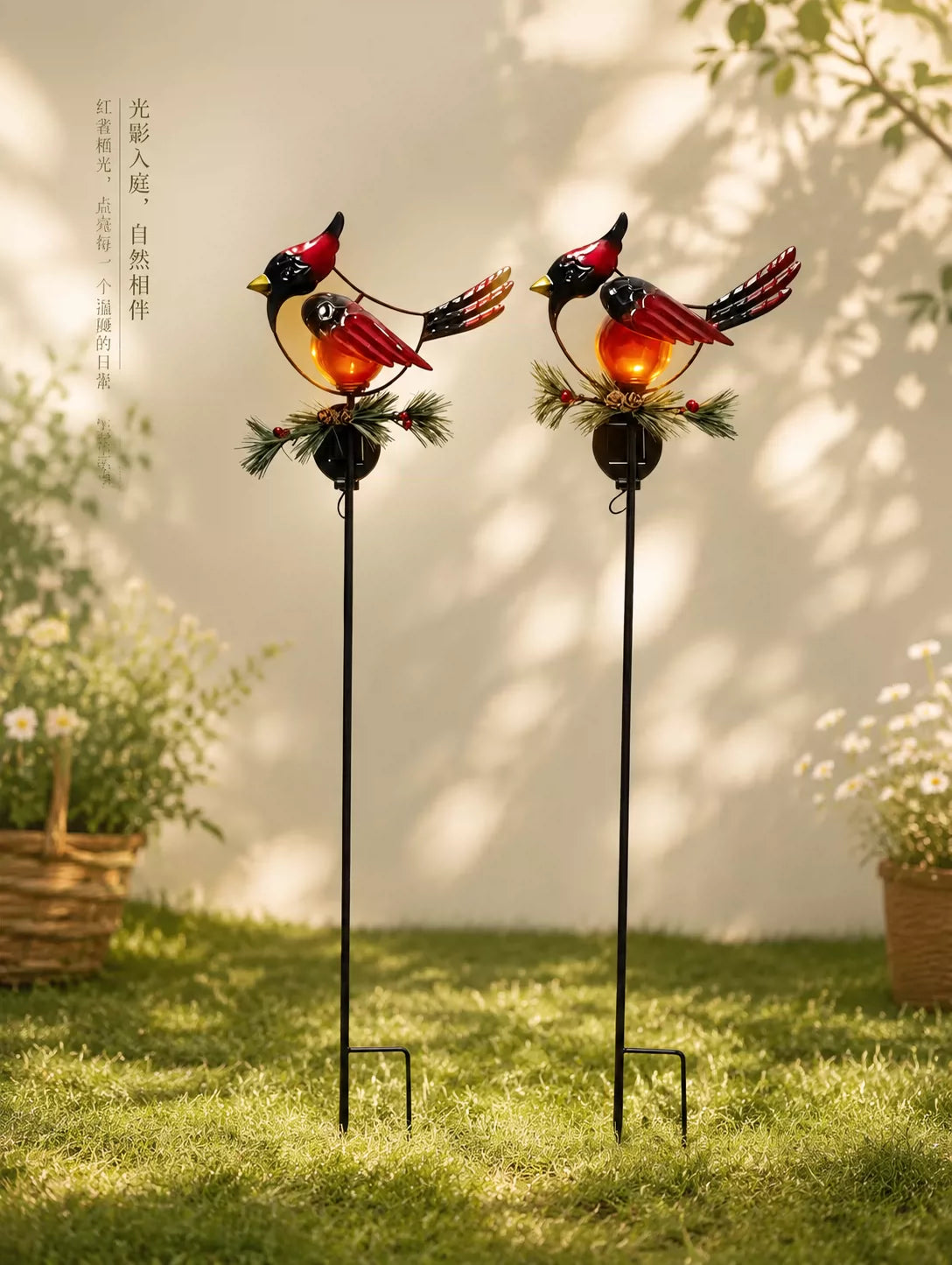 Solar Powered Red Bird Garden Stake Lights for Outdoor Lawn & Patio Decor