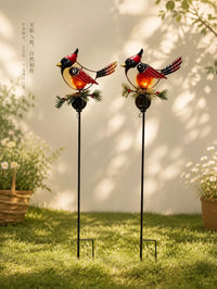 Solar Powered Red Bird Garden Stake Lights for Outdoor Lawn & Patio Decor