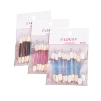 Portable 10-Piece Eyeshadow Brush Set with Latex Sponge Applicators and Lip Brush