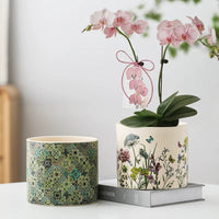 Large Ceramic Planter Pot for Indoor Plants - Luxury Nordic Style Orchid & Green Dill Creative Art Pot