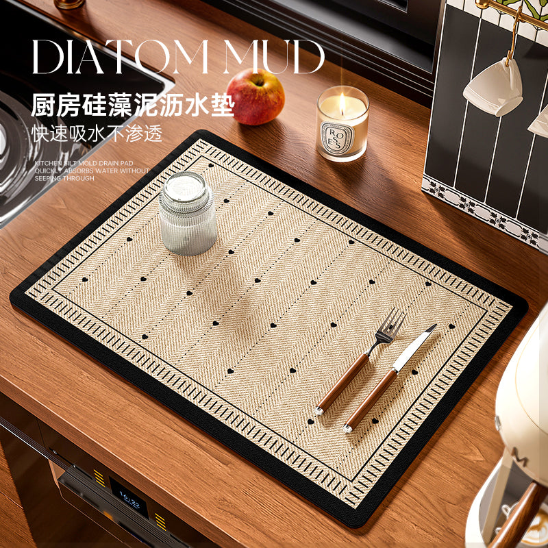 Diatomaceous Earth Kitchen Drain Mat - Non-Slip, Absorbent, Quick-Dry Countertop Mat
