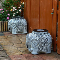 Antique Elephant Artificial Stone Stool Outdoor Planter Base Garden Decor