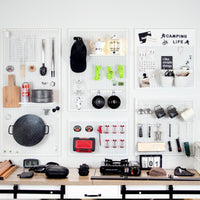 Camping Pegboard Storage Rack for Outdoor Gear - No-Drill Tent Awning Wall Organizer
