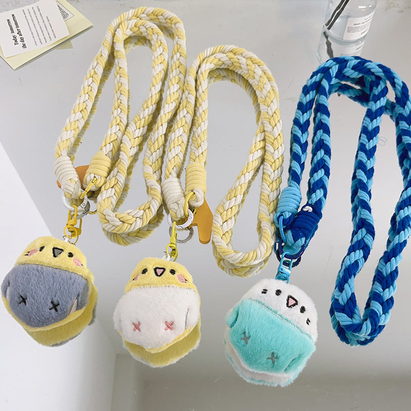 Sweet Ins Parrot Plush Doll Pendant with Crossbody Lanyard for Phone Case or Bag