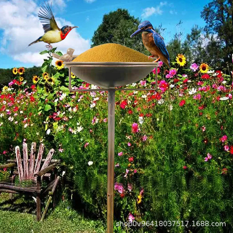 Cast Iron Bird Feeder & Bath with Garden Stake, Antique Bronze