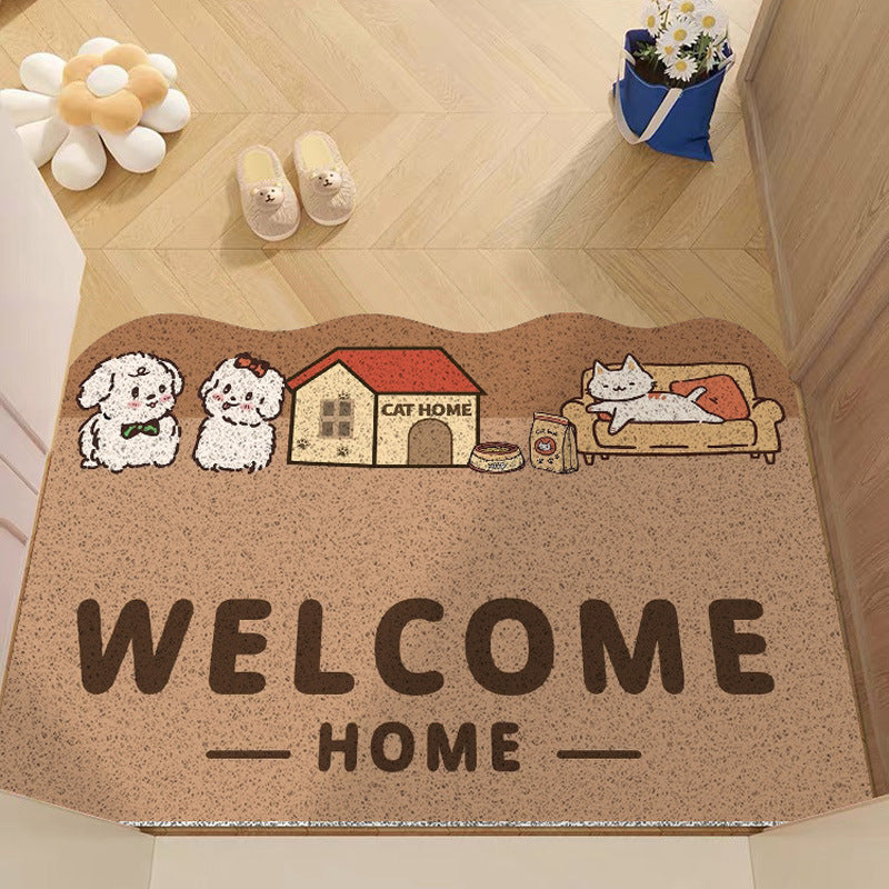 Pet Cartoon Loop Pile Doormat Cat Litter Mat Dust Removal PVC Scraper Mat Customizable