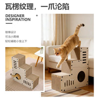 Multi-functional Corrugated Cardboard Cat Scratcher House and Climbing Frame for Self-Amusement Pet Supplies