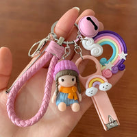 Cartoon Keychain with Nail Clipper and Ear Spoon, Cute Bag Charm for Couples