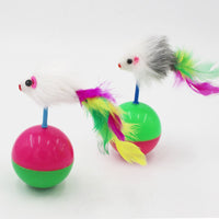 Cat Tumbler Mouse Toy with Colorful Feather for Play and Entertainment - Self-Amusement Pet Toy