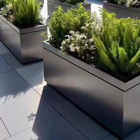 Outdoor Stainless Steel Planter Box with Fence for Garden Patio, Rectangular Raised Flower Bed