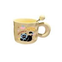 Cute Cat Ceramic Mug with Lid and Spoon, 400ml Coffee Tea Cup, Novelty Gift for Friends and Office