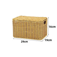 Hand-Woven Rattan Storage Basket with Lid, Rectangular Desktop Organizer for Home