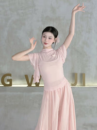 Classical Dance Gauze Top for Women - Elegant Mesh Practice Wear with Flutter Sleeves
