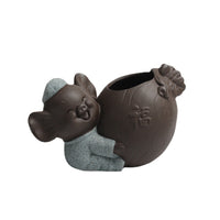 Ceramic Zisha Succulent Planter with Hydroponic Function, Zen Pig Design, Multifunctional Tea Pet Ornament & Pen Holder