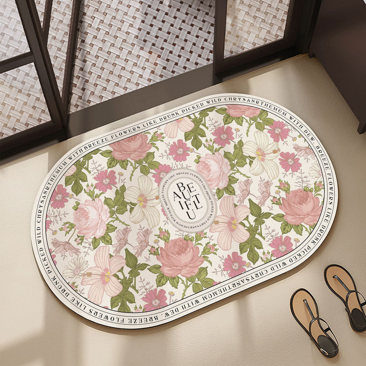 Floral Diatomaceous Earth Bath Mat Super Absorbent Non-Slip Quick Dry Floor Mat
