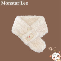 Monstar Lee Japanese Cartoon Sheep Plush Cross Scarf for Women, Winter Warm Couple Neck Warmer