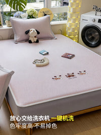 Cartoon Embroidered Ice Silk Cooling Mat for Summer, Machine Washable & Foldable, Baby-Grade
