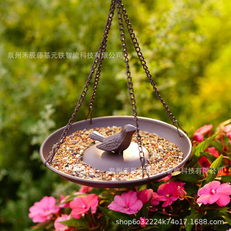 Hand-Painted Hanging Bird Feeder Outdoor Iron Art Bird Bath