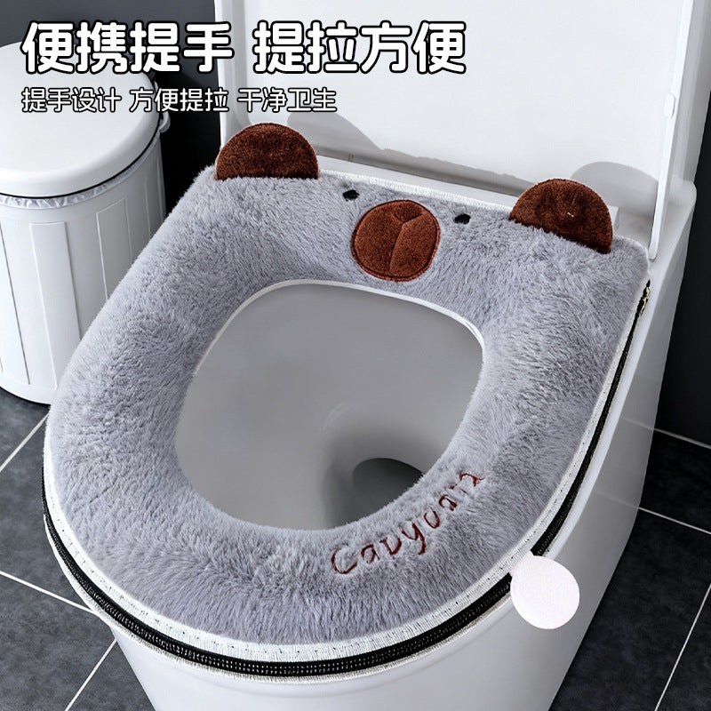 Thickened Warm Toilet Seat Cover with Zipper for All Seasons
