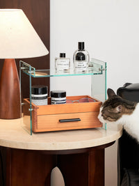 Vintage Acrylic Wood Cosmetic Organizer with Drawers for Desk, Perfume, and Cups