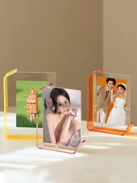 Acrylic L-Shaped Photo Frame, DIY Crystal Picture Display Stand, Double-Sided Desktop Transparent Frame