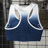 High Elastic Gradient Color Sports Bra with Wide Straps and Ribbed Design